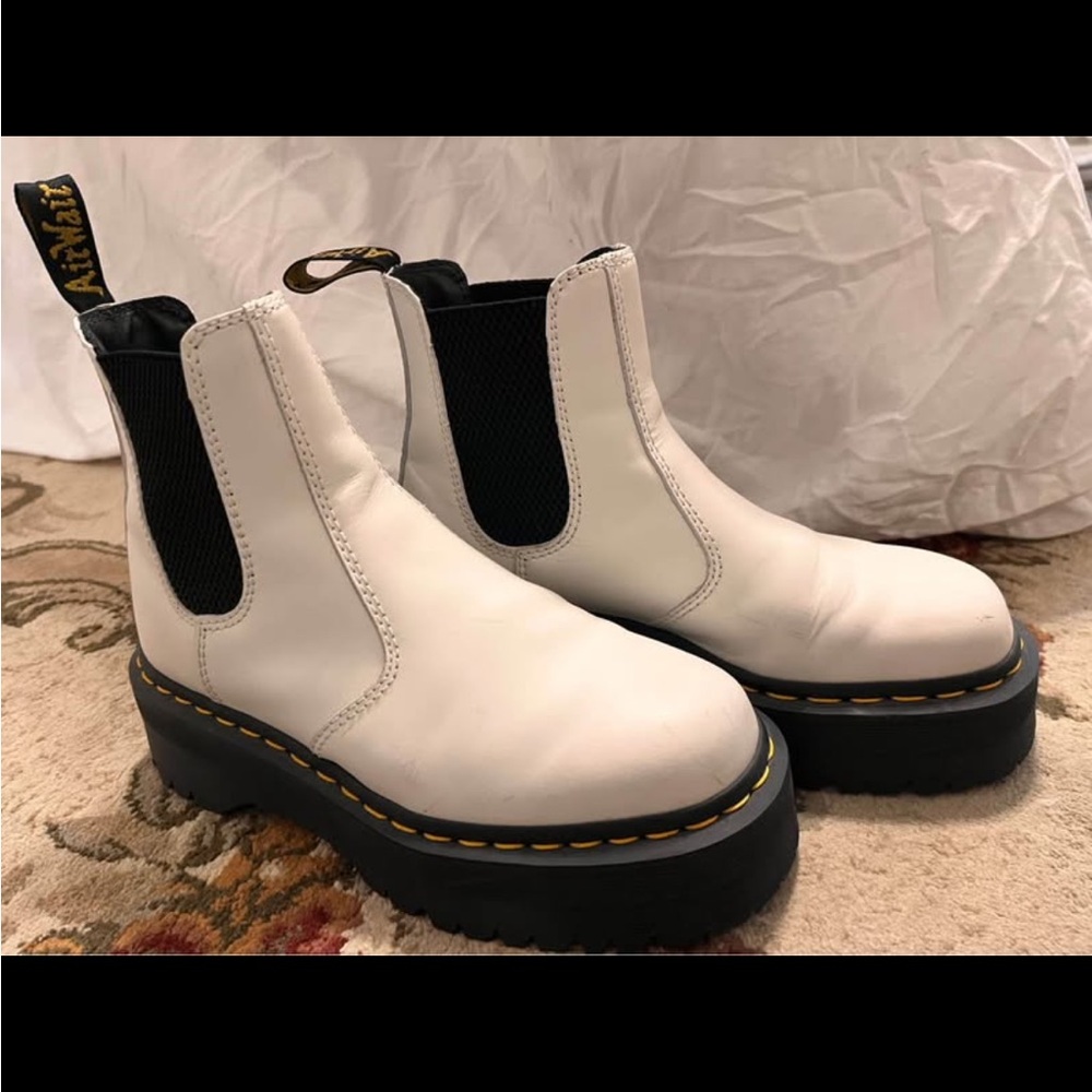 Dr. Martens White Ankle Boots with Black Soles